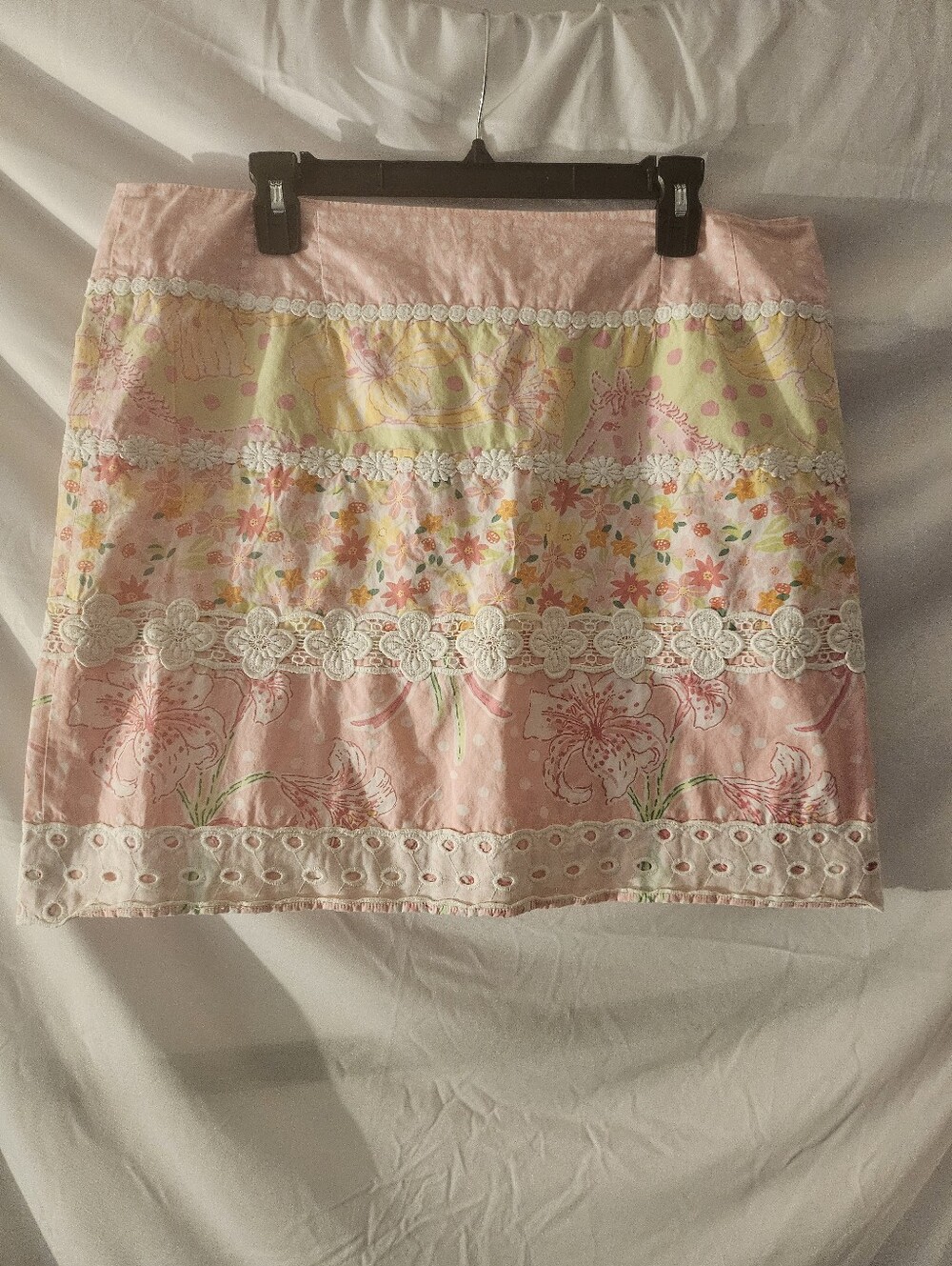 VTG Lilly Pulitzer White Label Skirt Sz 14 Floral Print Cotton Lace